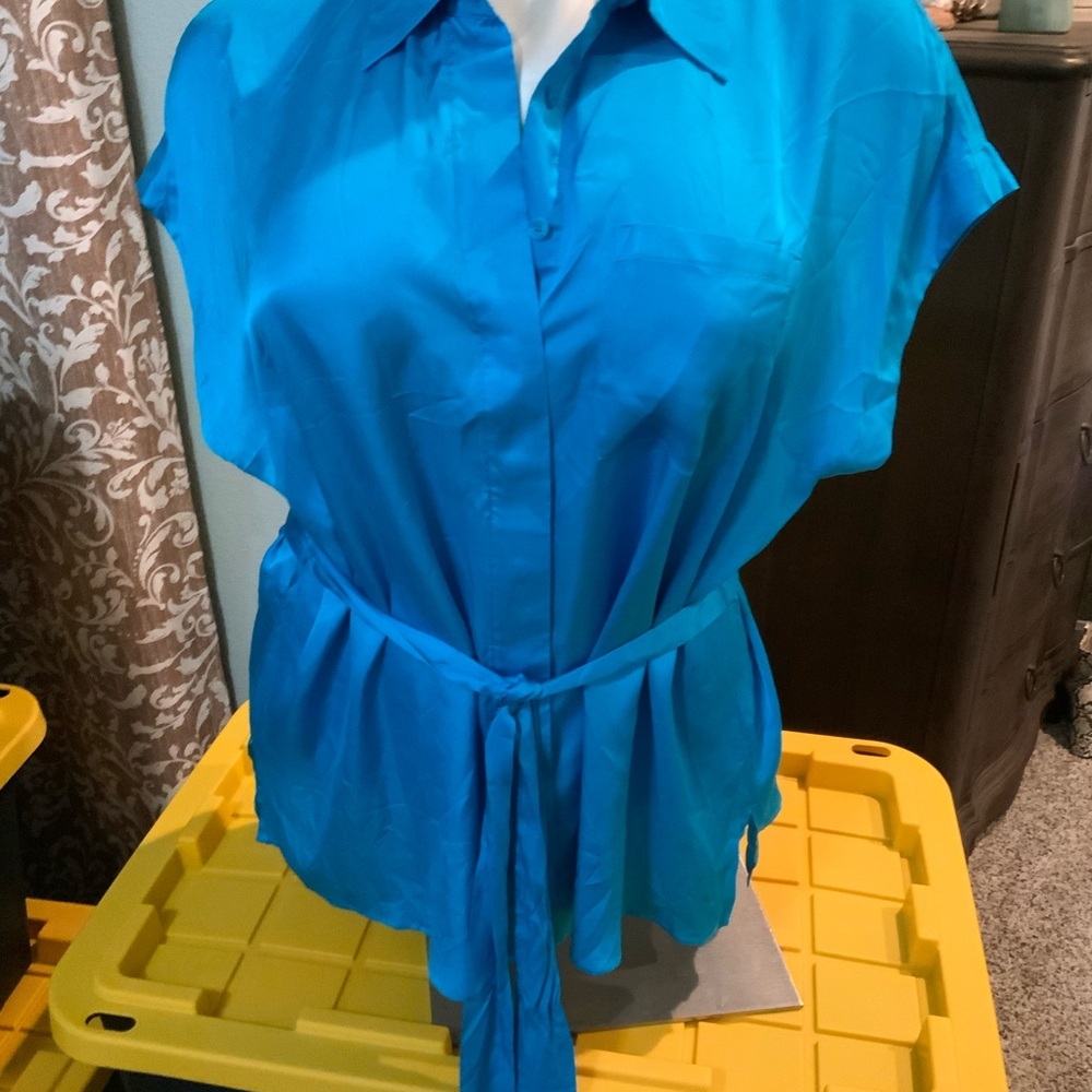 Lane Bryant Vibrant Blue Blouse with Tie Waist